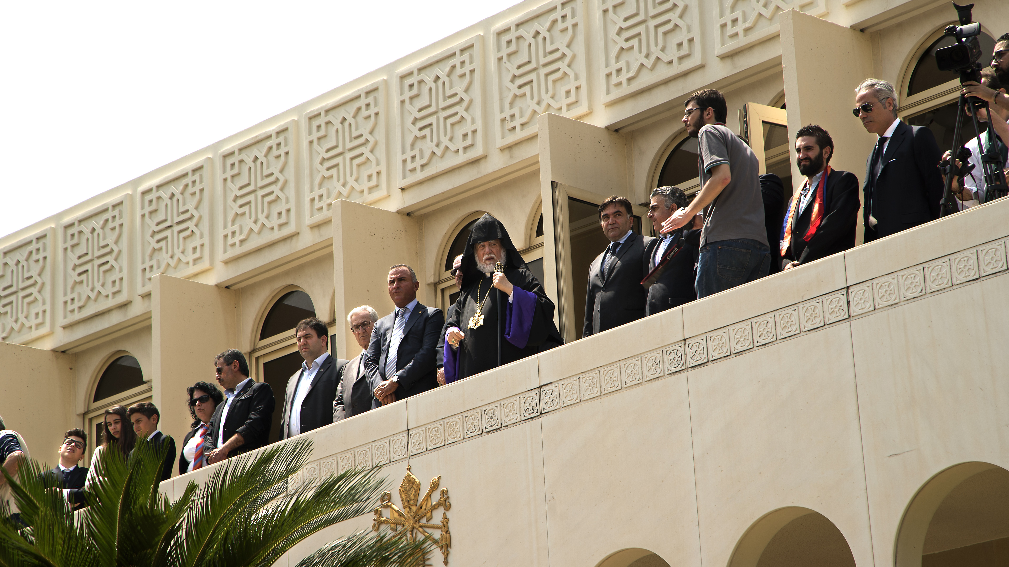 April 24, 2016 Antelias, Lebanon Aram I Keshishian (pictured centre), the Catholicos (head) of the Holy See of Cilicia of the Armenian Apostolic (Orthodox) Church, watches the genocide commemoration ceremony taking place on the church grounds.