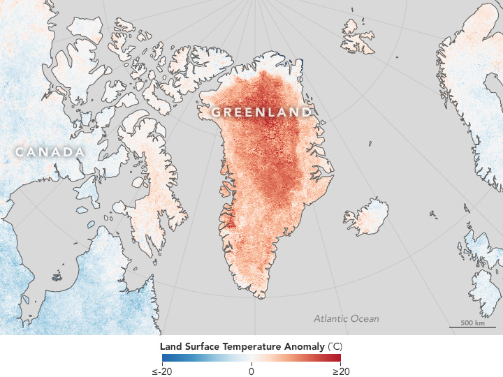 Surface temperatures for April 2016, compared to the 2001–2010 average for the same month, were hotter than the long-term average; some areas were as much as 20C (36F) warmer. (NASA)